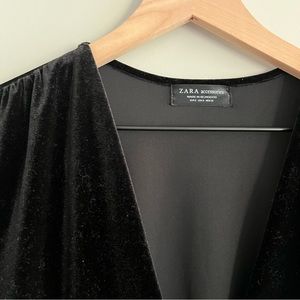 Zara Black Velvet Body Suit Flitter Sleeves Size Small